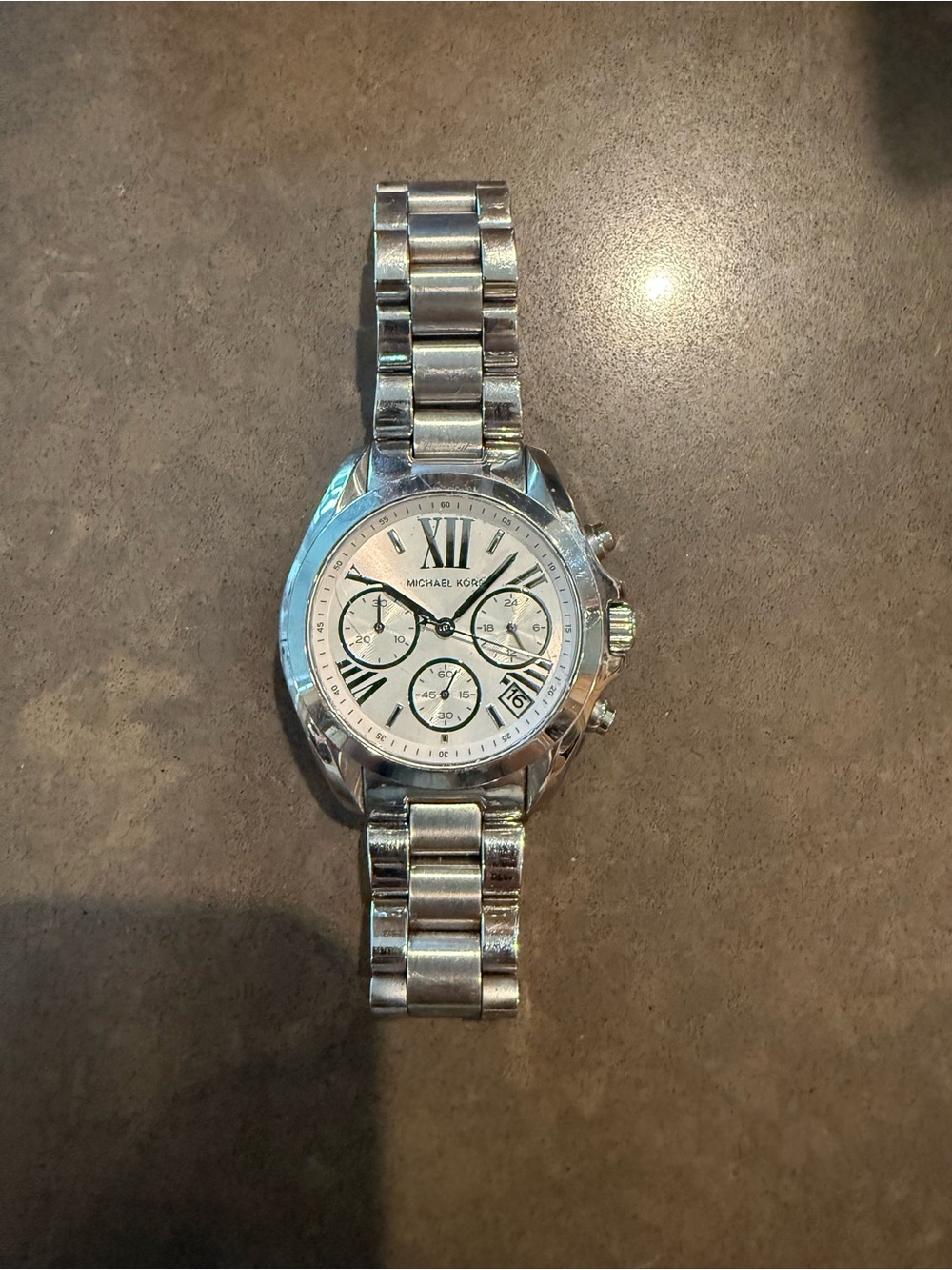 Michael Kors Silver and White Stainless Steel Chronograph Watch